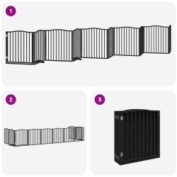 Barrière pour chien porte pliable 10panneaux noir bois peuplier 569693569693