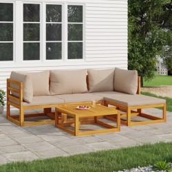 Salon de jardin 5 pcs avec coussins taupe bois massif 569712569712