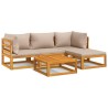 Salon de jardin 5 pcs avec coussins taupe bois massif 569712569712