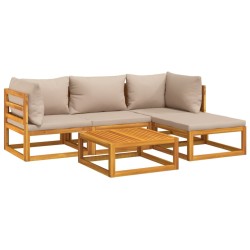 Salon de jardin 5 pcs avec coussins taupe bois massif 569712569712