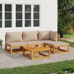 Salon de jardin 5 pcs avec coussins taupe bois massif 569713569713
