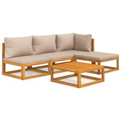 Salon de jardin 5 pcs avec coussins taupe bois massif 569713569713