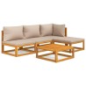 Salon de jardin 5 pcs avec coussins taupe bois massif 569713569713