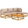 Salon de jardin 5 pcs avec coussins taupe bois massif 569713569713