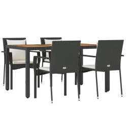 Ensemble à manger de jardin coussins 5pcs Noir Résine tressée 569714569714