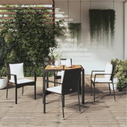 Ensemble à manger de jardin coussins 5pcs Noir Résine tressée 569715569715