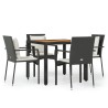Ensemble à manger de jardin coussins 5pcs Noir Résine tressée 569715569715