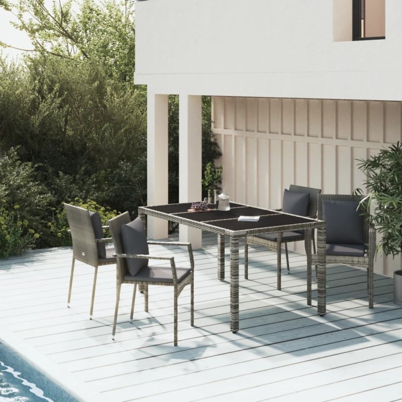 Ensemble à manger de jardin 5 pcs coussins gris résine tressée 569717569717
