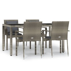 Ensemble à manger de jardin 5 pcs coussins gris résine tressée 569717569717