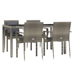 Ensemble à manger de jardin 5 pcs coussins gris résine tressée 569717569717