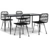 Ensemble à manger de jardin 5 pcs Noir Résine tressée 569719569719