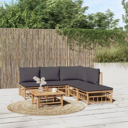 Salon de jardin 6 pcs avec coussins gris foncé bambou 569727569727