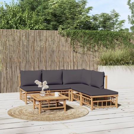 Salon de jardin 6 pcs avec coussins gris foncé bambou 569727569727