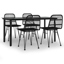 Ensemble à manger de jardin 5 pcs Noir Résine tressée 569730569730