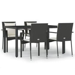 Ensemble à manger de jardin coussins 5pcs Noir Résine tressée 569739569739