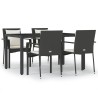 Ensemble à manger de jardin coussins 5pcs Noir Résine tressée 569739569739