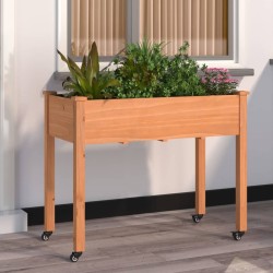 Jardinière sur roues avec doublure brun 118x59x80 cm bois sapin 569741569741