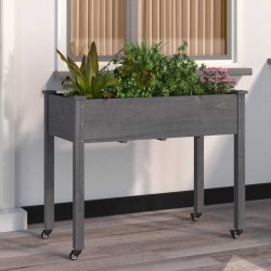 Jardinière sur roues avec doublure gris 118x59x80 cm bois sapin 569757569757