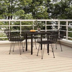Ensemble à manger de jardin 5 pcs Noir Résine tressée 569765569765