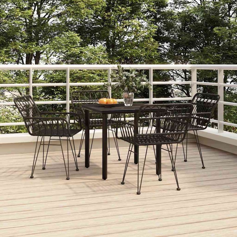 Ensemble à manger de jardin 5 pcs Noir Résine tressée 569765569765