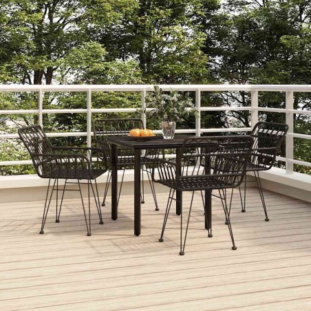 Ensemble à manger de jardin 5 pcs Noir Résine tressée 569765569765