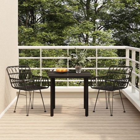 Ensemble à manger de jardin 3 pcs Noir Résine tressée 569766569766