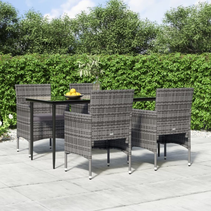 Ensemble à manger de jardin et coussins 5pcs Gris/noir 569769569769