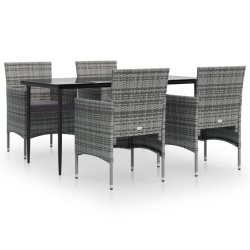Ensemble à manger de jardin et coussins 5pcs Gris/noir 569769569769