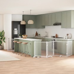 Barrière pour chien porte pliable 8panneaux blanc bois peuplier 569771569771