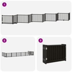 Barrière pour chien porte pliable 10panneaux noir bois peuplier 569794569794