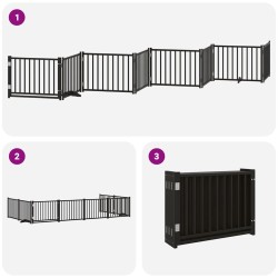 Barrière pour chien porte pliable 8 panneaux noir bois peuplier 569795569795