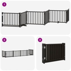Barrière pour chien porte pliable 6 panneaux noir bois peuplier 569796569796