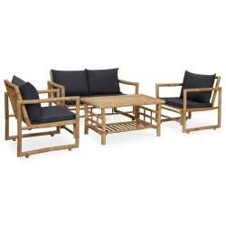 Salon de jardin 4 pcs avec coussins Bambou 569812569812