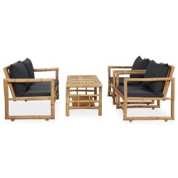 Salon de jardin 4 pcs avec coussins Bambou 569812569812