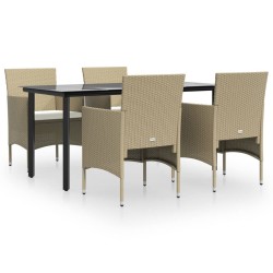 Ensemble à manger de jardin coussins 5 pcs Beige/noir 569821569821