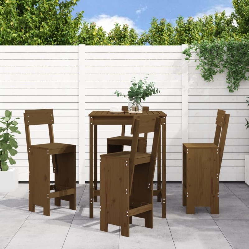 Ensemble de bar de jardin 5 pcs marron miel bois de pin massif 569836569836