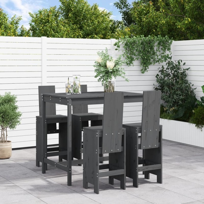 Ensemble de bar de jardin 5 pcs gris bois de pin massif 569839569839