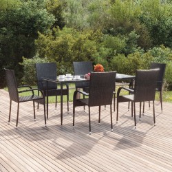 Ensemble à manger de jardin 7 pcs Noir Résine tressée 569842569842