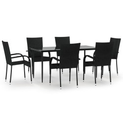 Ensemble à manger de jardin 7 pcs Noir Résine tressée 569842569842
