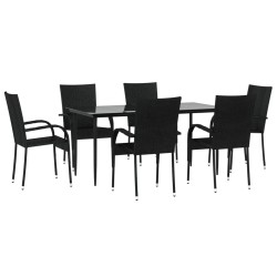 Ensemble à manger de jardin 7 pcs Noir Résine tressée 569842569842