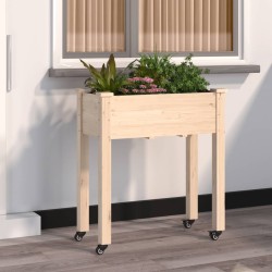 Jardinière sur roues avec doublure 71x37x80 cm bois de sapin 569843569843