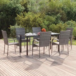 Ensemble à manger de jardin 7 pcs Gris Résine tressée 569844569844
