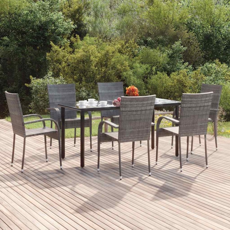 Ensemble à manger de jardin 7 pcs Gris Résine tressée 569844569844
