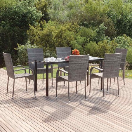 Ensemble à manger de jardin 7 pcs Gris Résine tressée 569844569844