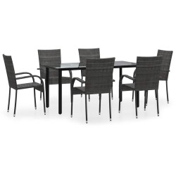 Ensemble à manger de jardin 7 pcs Gris Résine tressée 569844569844