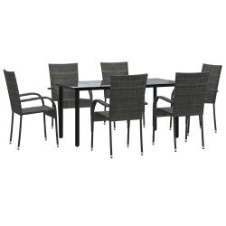 Ensemble à manger de jardin 7 pcs Gris Résine tressée 569844569844