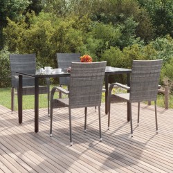 Ensemble à manger de jardin 5 pcs Gris Résine tressée 569845569845