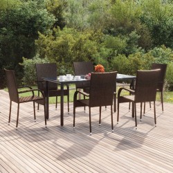 Ensemble à manger de jardin 7 pcs Marron Résine tressée 569846569846