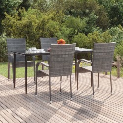 Ensemble à manger de jardin 5 pcs Gris Résine tressée 569847569847