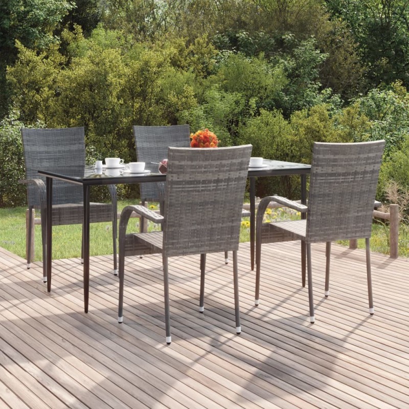 Ensemble à manger de jardin 5 pcs Gris Résine tressée 569847569847